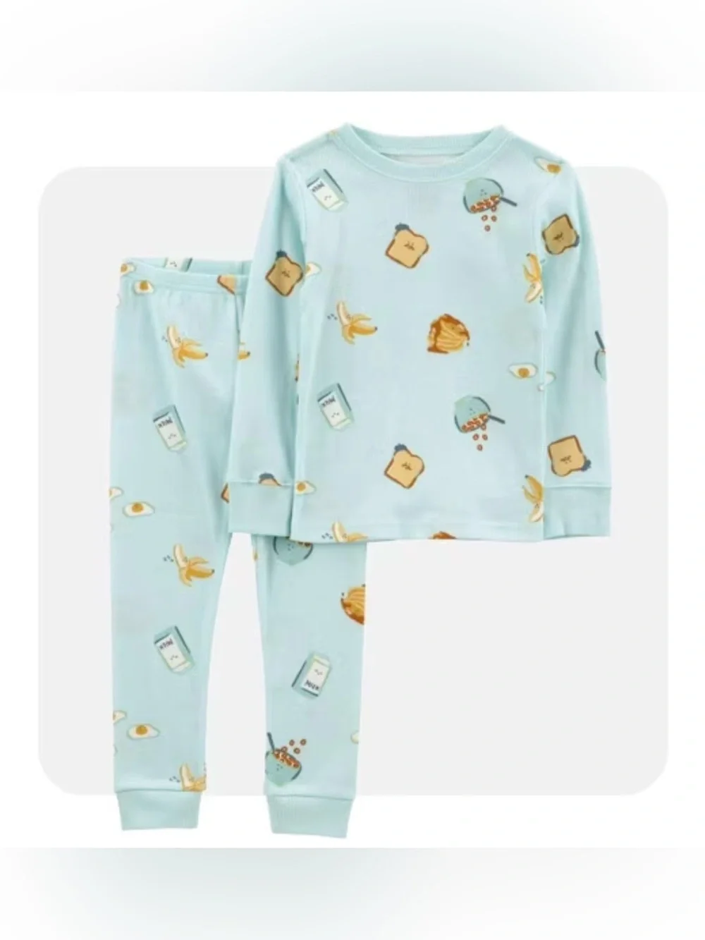 Carters 4T Blue Breakfast Food Print Two-Piece Cotton Pajamas Boho Fall Comfy